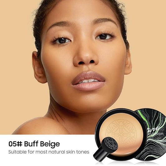 Mushroom Head Air Cushion CC Cream - BB Cream Foundation Makeup Moisturizing Concealer Long Lasting Waterproof With Powder Puff, Even Skin Tone (Buff Beige, Pack of 1)