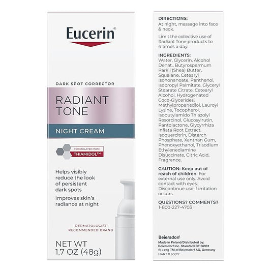 Eucerin Radiant Tone Dual Serum Dark Spot Corrector, Serum with Thiamidol and Hyaluronic Acid + Face Cleanser Gel with 2% Exfoliating AHA Complex + Night Cream, Dark Spot Corrector with Thiamidol