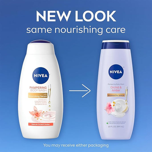NIVEA Delicate Orchid and Amber Body Wash with Nourishing Serum, 20 Fl Oz Bottle