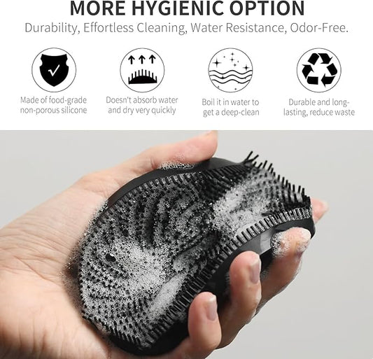 Silicone Body Scrubber, Upgrade 3rd Gen Shower Bath Brush, Lather Nicely, Soft Massage Body, More Hygienic Than Traditional Loofah, Gentle Exfoliating for Sensitive Skin, 1 Pack, Black