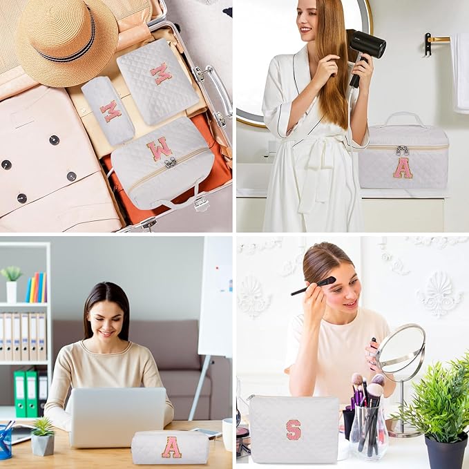 Initial Makeup Bag, Personalized Monogram Cosmetic Bag Set, Large Make up Bags | Travel Toiletry Bag | Makeup Bag for Girls Teen Girl Friend Sister Wife Girlfriend Gifts Daughter (Letter C)