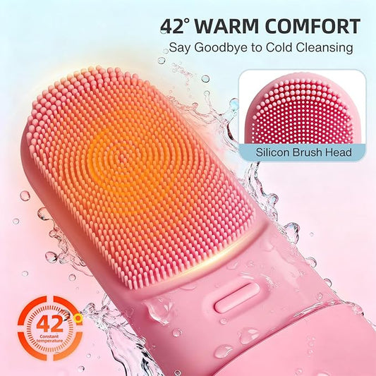 FACE Scrubber Electric Face Brush with Heated, Makeup Remover Cleansing Exfoliating and Massaging,3 Modes Waterproof Rechargeable Portable Facial Brush Facial Scrubber for Woman & Men(Mist Rose Pink)