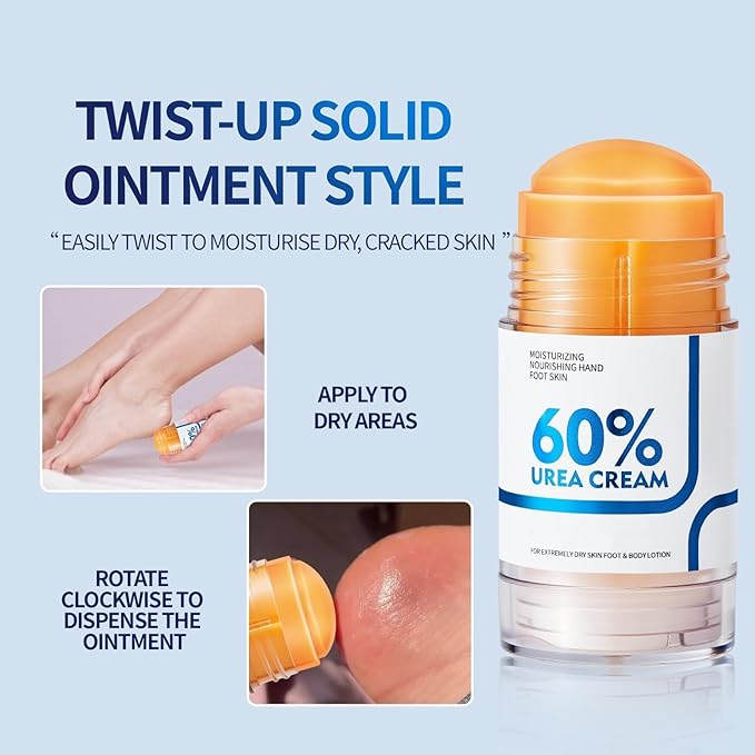 Foot Care Urea Cream Stick 60% Urea Deeply Moisturising with Rapid Absorption Nourishes Dry Skin Removes Dead Skin Suitable for Feet, Knees and Elbows 40g