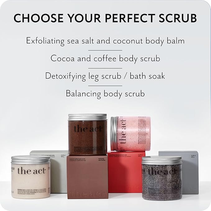 THE ACT Exfoliating Balancing Body Scrub with Black Cumin Oil - Sea Salt Formula for Smooth & Radiant Skin - Home Spa Care, Gift for Women Men, Vegan, Organic 10.58 Oz