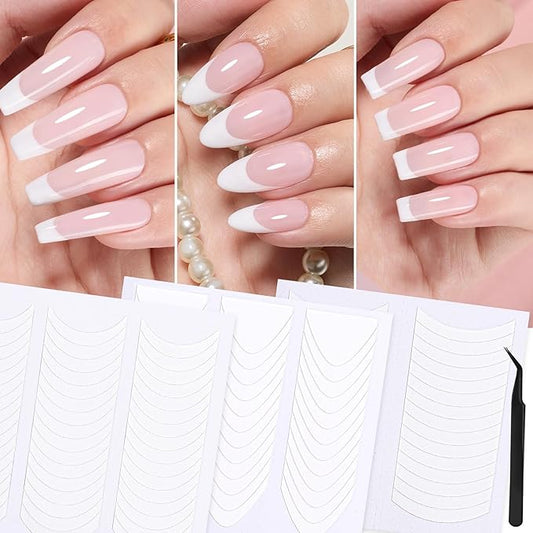 Beetles French Manicure Nail Art Stickers 30 Sheets French Tip Tool 3 Designs Self-Adhesive Nail Tips Guides for DIY Decoration Nails Art