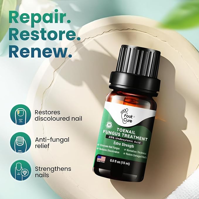 Foot Cure Toenail Fungus Treatment Extra Strength – Athletes Foot Treatment for Toenails, Restorative Nail Repair for Damaged Nails, Toenail Softener with Tea Tree Oil & Oregano Oil - Made in USA