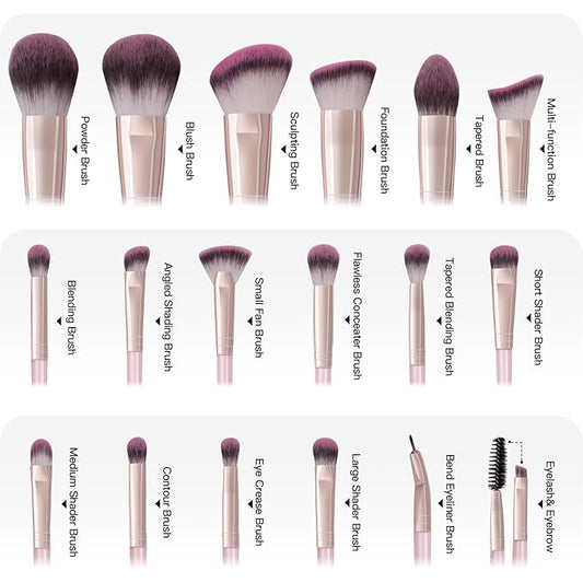 Makeup Brushes with Case, MAANGE 18 Pcs Professional Makeup Brush Set Premium Synthetic Face Kabuki Brush Kit Foundation Blush Powder Eyeshadow Brushes Set Christmas Gift (Pinkgold)