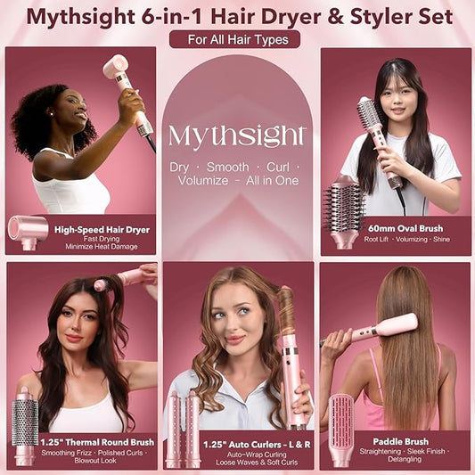 Dual Voltage StyleVibe 8-in-1 Air Styler, Hair Dryer & Blow Dryer Brush with Travel Case - Auto Wrap Curls (L/R), Fast Drying, Thermal Brush for Blowouts & Frizz-Free Volume, No Heat Damage