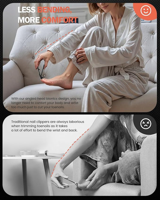 BEZOX Angled Toenail Clippers for Thick Toenails – Long Handle Toe Nail Clippers for Thick Nails for Seniors, Wide Jaw & Heavy-Duty Nail Cutters with Catcher - Black