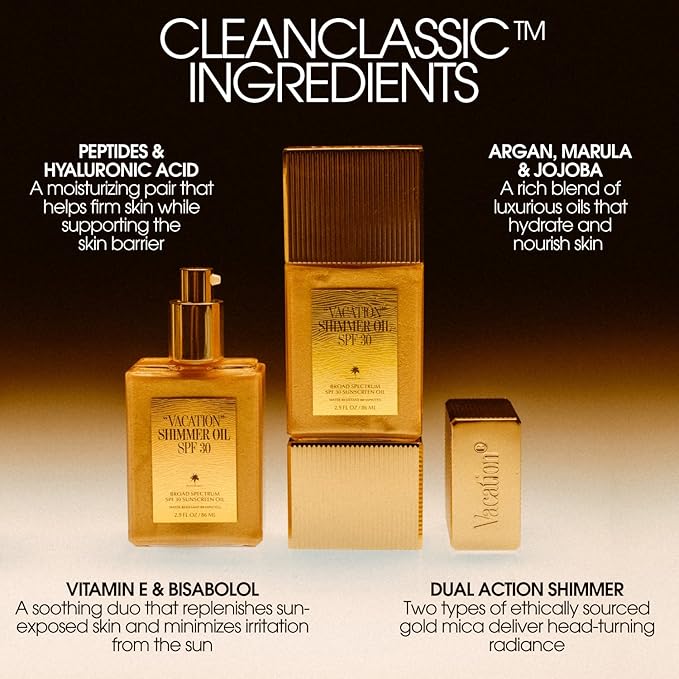 "VACATION" Shimmer Oil SPF 30 by Vacation, Shimmering Body Sunscreen, Water-Resistant, Enhances All Skin Tones, Dermatologist-Tested, Vegan, Travel Size, 2.9 Fl. Oz.