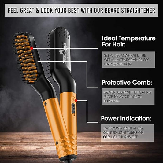 Beard Straightener Grooming Kit for Men, Beard Growth Kit, Wash, Brush & Comb, Unscented Growth Oil, All Natural Sandalwood Balm, Conditioner, Razor & Scissors, Great Gift Idea for Men's (Bamboo)