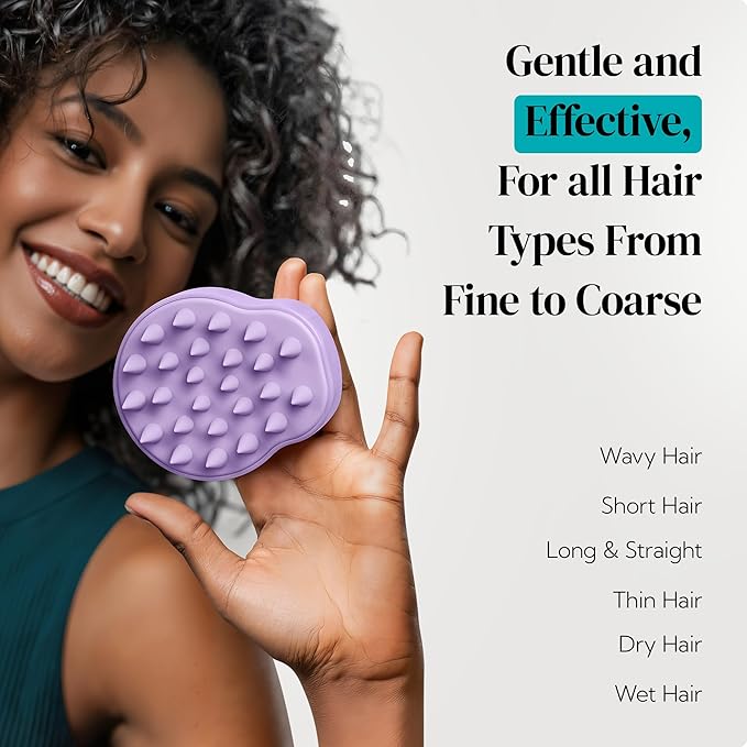 HEETA Hair Scalp Massager Shampoo Brush 2 Pack, Soft Silicone Bristles for Dandruff Removal, Waterproof for Wet & Dry Hair, Suitable for Men & Women (Light Beige & Purple)