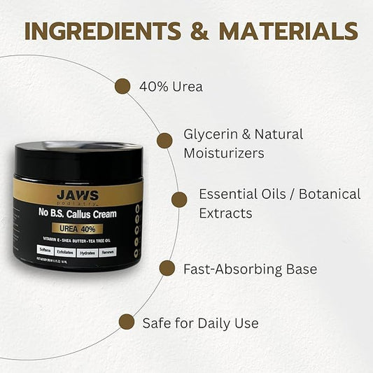 Jaws Podiatry Urea Cream Callus Cream - Foot Cream for Dry Cracked Heels Feet Knees Elbows Hands - 40% Urea Callus Remover For Feet - Soften Exfoliates Hydrates and Renews Skin