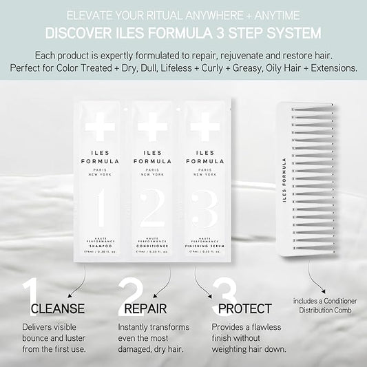 ILES FORMULA Signature Collection Discovery Set – Hydrating Trial Size Shampoo & Conditioner w/Sample Finishing Serum Blow Dry Cream for Dry, Damaged, Frizzy Hair - Salon Grade Hair Care Sampler