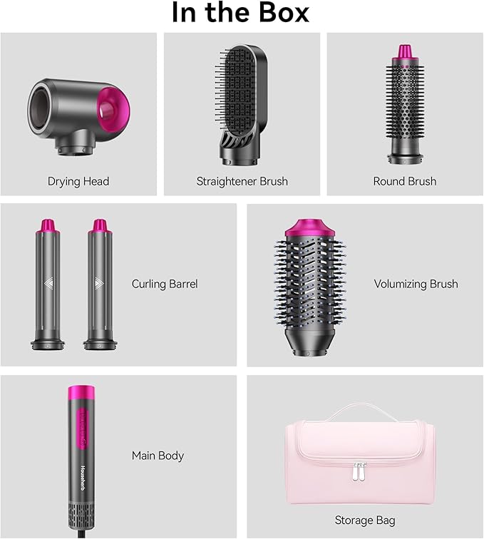 6 in 1 High-Speed Hair Dryer Brush, 110,000 RPM Powerful Hot Air Styler with Auto-Wrap Curlers, Straightener & Volumizing Tools, Fast Drying, Frizz-Free Styling with Travel Storage Bag