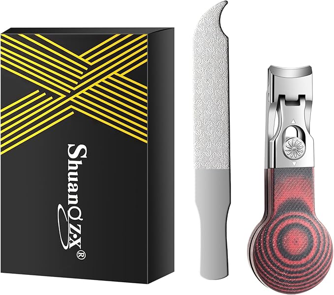 Large Opening Nail Clipper for Effortless Daily Trimming, G10 Handle Toenail Clipper Cutter for Seniors, Stainless Steel Nail Clipper for Thick Nail (Round Red A)