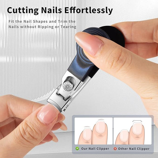 Wide Jaw Opening Nail Clippers with G10 Handle for Thick and Tough Nails, Heavy Duty Toenail Cutters for Seniors, Men and Women (Round Blue A)