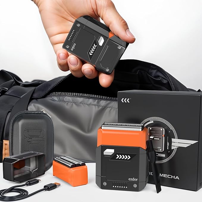 Electric Razor for Men, Mini Foil Shaver with 3-Blade, USB-C Rechargeable Waterproof Cordless Metal Shaver with Travel Case