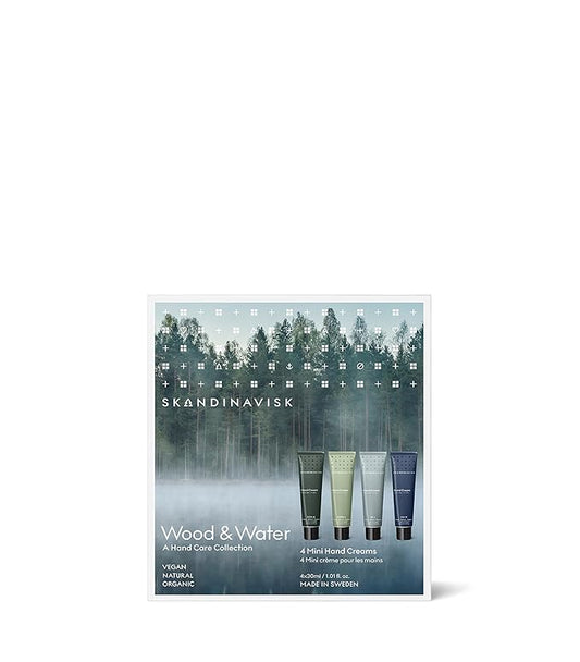 Skandinavisk Wood & Water Giftset of 4 Mini Handcreams. SKOG 'Forest', FJORD, ØY 'Island' and HAV 'Sea'. Vegan Formula, 1 fl. oz. x 4
