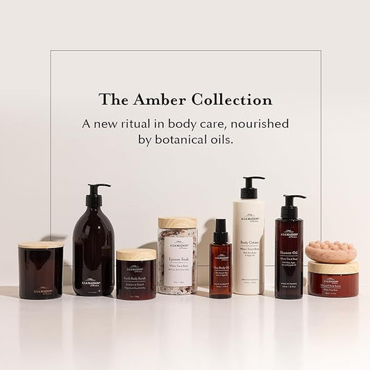 A LA MAISON Earth Body Scrub – Jasmine & Santal – Natural Pumice Scrub with Shea Butter & Olive Oil – Gently Exfoliates & Softens Skin – French Formula – Plant-Based – 7 oz – Amber Collection