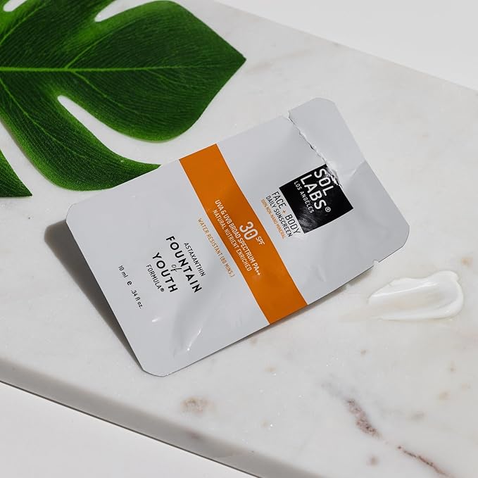 SOL LABS Daily Face and Body Sunscreen SPF 30 | On-The-Go All Natural Mineral, Water Resistant, Reef Safe, Korean Lightweight Formula, No White Cast, Ultra Hydrating, 12 Individual Use Packets