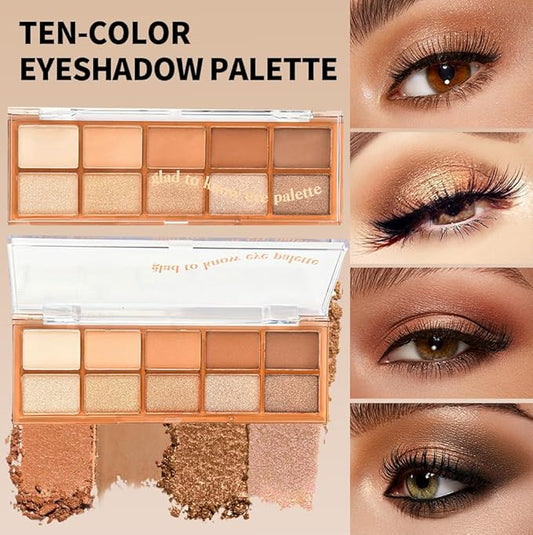 10 Colors Nude Brown Eyeshadow Palette – High Pigment Matte & Shimmer Eyeshadow Palette for Mature Women, Neutral Long-Lasting Waterproof Eye Makeup, Blendable & Cruelty-Free Silky Texture 02#