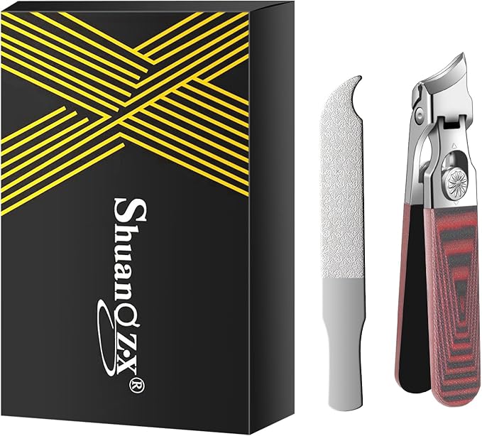 Slant Head Stainless Steel Nail Clipper for Ingrown Nail Care with G10 Handle, Edgy Toenail Clipper for Podiatrist and Elder Users, Angled Nail Trimmer with Safe Lock(Straight Red B)