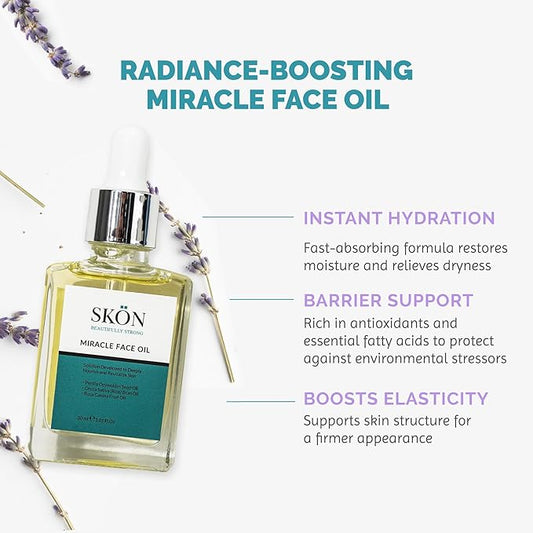 Skön Miracle Face Oil – 30ml Fast Absorbing Natural Serum with 22 Plant-Based Oils | Vegan Botanical Facial Oil for Glowing, Dewy & Smooth Skin | Lightweight Daily Moisturizer & Hydrating Face Serum