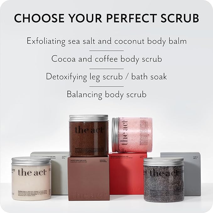 THE ACT Detox Organic Body Scrub with Himalayan & Sea Salt - Anti Cellulite Nourishing Restores Cleanser Scrubs for Legs, Feet, Hands - Gifts for Women Men, Home Spa Care, Vegan (10.58 Oz, Grapefruit)