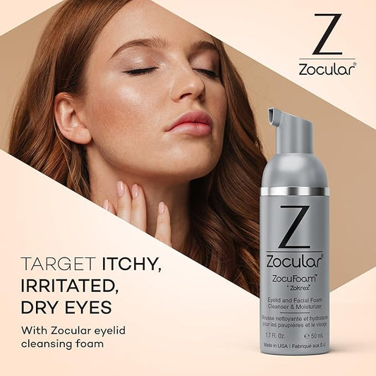 Zocular ZocuFoam Eyelid Cleanser - Foaming Eyelid Scrub - Natural pH Balanced Solution - 1.7 FL OZ (50mL)