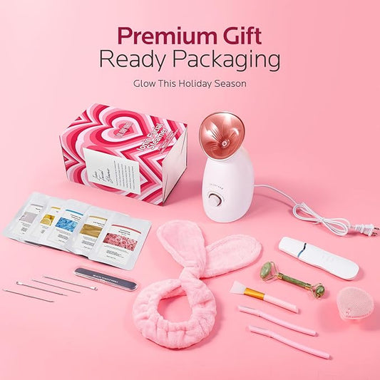 Colorfarm Facial Steamer Nano Ionic: Large 3-in-1 Face Steamer Home Spa Kit Deep Cleaning Unclogs Pores Sinuses Inhaler with 8 Skin Care Tools - Self Care Gifts for Women (Deep Cleansing Facial Kit)