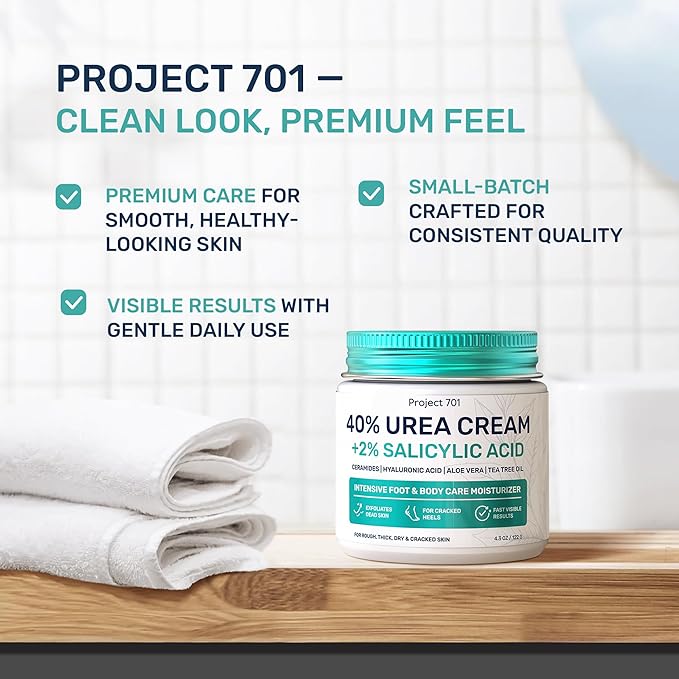 Urea Cream 40% & Salicylic Acid – Intensive Callus Remover for Feet – Maximum Strength Exfoliating Lotion with Ceramides, Peptides & Tea Tree – Repair Dry Cracked Heels & Corns – 4.3 oz