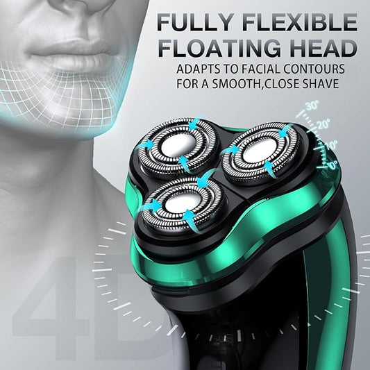 Electric Razor for Men, Rechargeable Shaver with Charging Stand, Cordless Wet & Dry Waterproof Razor with Pop-up Trimmer (Green)