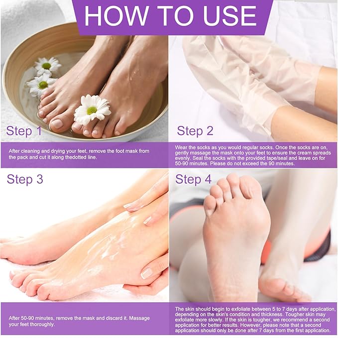Foot Peeling Mask 5 Pack, Foot Peel Masks Repair Dry Cracked Heels, Remove Dead Skin & Callus, Hydrating & Moisturizing Socks for Dry Feet Care, Women/Men (Lavender)