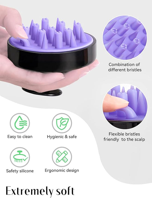 HEETA Hair Scalp Massager Brush, Updated Hair Shampoo Brush, Wet & Dry Scalp Exfoliator with Soft Silicone Bristles, Head Massager Washing Hair Care Tool for Women Men Kid for All Hair Types (Black)
