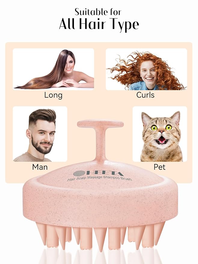 HEETA Hair Scalp Massager for Hair Growth, Shampoo Brush, Scalp Scrubber Exfoliator with Soft Silicone Bristles for Dandruff Removal to Relieve Stress, Wet Dry Use Updated Material, Pink