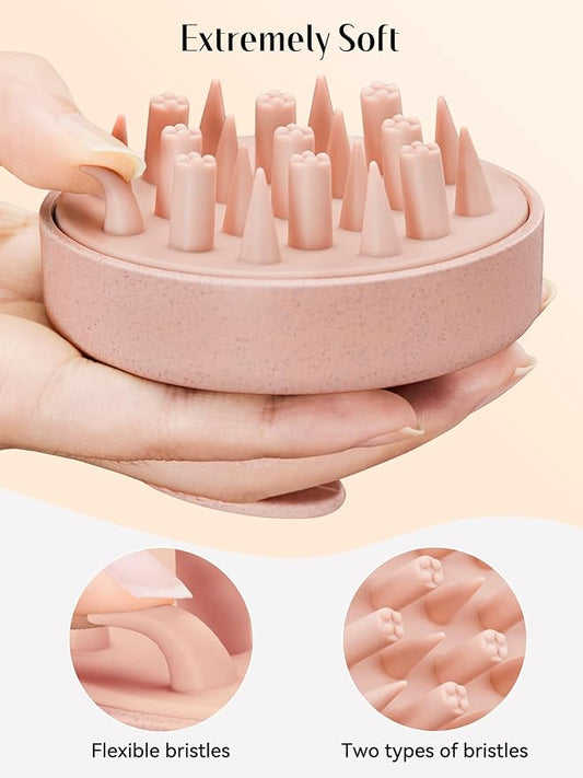 HEETA Hair Scalp Massager for Hair Growth, Shampoo Brush, Scalp Scrubber Exfoliator with Soft Silicone Bristles for Dandruff Removal to Relieve Stress, Wet Dry Use Updated Material, Pink