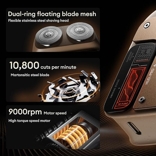 PAXA Mini Electric Shaver for Men,9000RPM Electric Razor for Men,Magnetic Dual-Head Rotary Pocket Shaver IPX7 Waterproof Wet & Dry for Shaving Face,USB-C Rechargeable for Home,Car,Travel(Yellow)