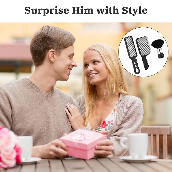 Fade Comb for Men-4PCS Fade Guide for Men Haircut Kit Includes Silicone Haircut Band,Barber Comb and Hairdressing Brush,Self Hair Cutting Tools for Home & Salon Use(Red Hairband)