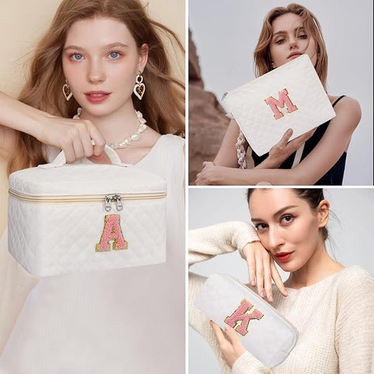 Initial Makeup Bag, Personalized Monogram Cosmetic Bag Set, Large Make up Bags | Travel Toiletry Bag | Makeup Bag for Girls Teen Girl Friend Sister Wife Girlfriend Gifts Daughter (Letter B)