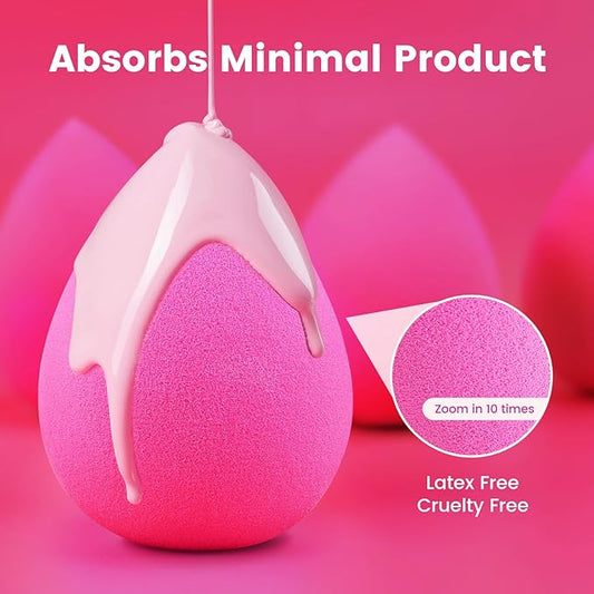 BEAKEY 5 Pcs Makeup Sponges, Latex-Free Beauty Sponge for Flawless Liquid, Cream, and Powder Application, Rose Pink Sponges