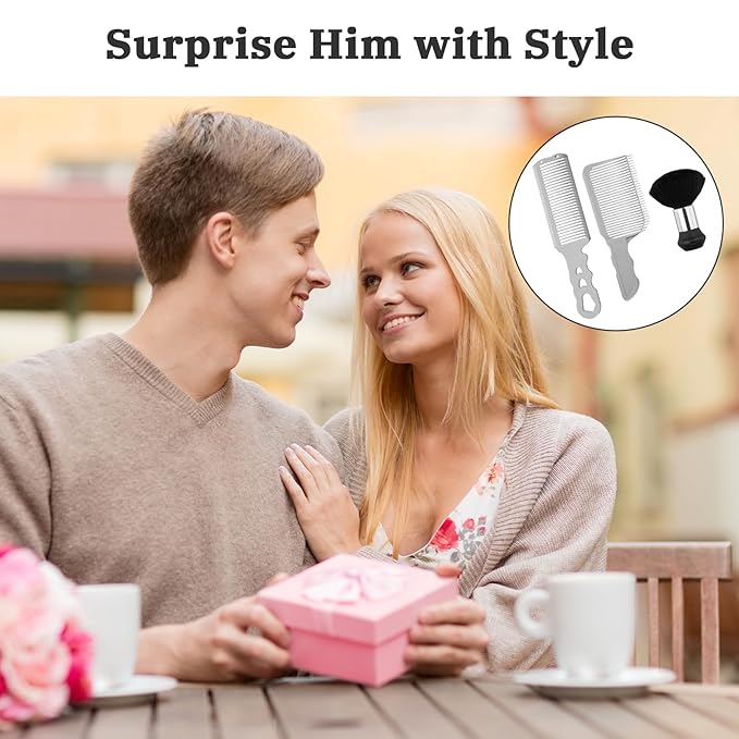 Fade Comb for Men-4PCS Fade Guide for Men Haircut Kit Includes Silicone Haircut Band,Barber Comb and Hairdressing Brush,Self Hair Cutting Tools for Home & Salon Use(Gray Hairband)