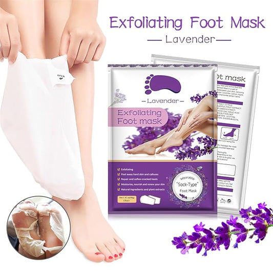 Foot Peeling Mask 5 Pack, Foot Peel Masks Repair Dry Cracked Heels, Remove Dead Skin & Callus, Hydrating & Moisturizing Socks for Dry Feet Care, Women/Men (Lavender)