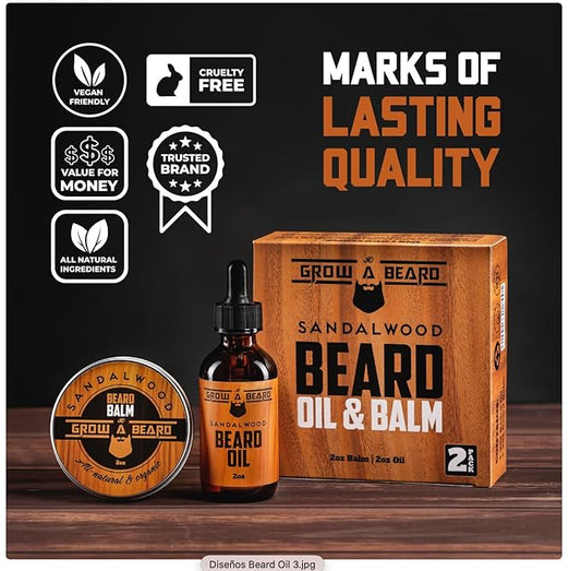 Beard Oil and Balm Set for Men - All-Natural Sandalwood & Citrus Scent, For Beard Growth and Care (2 Pack of 2 oz)