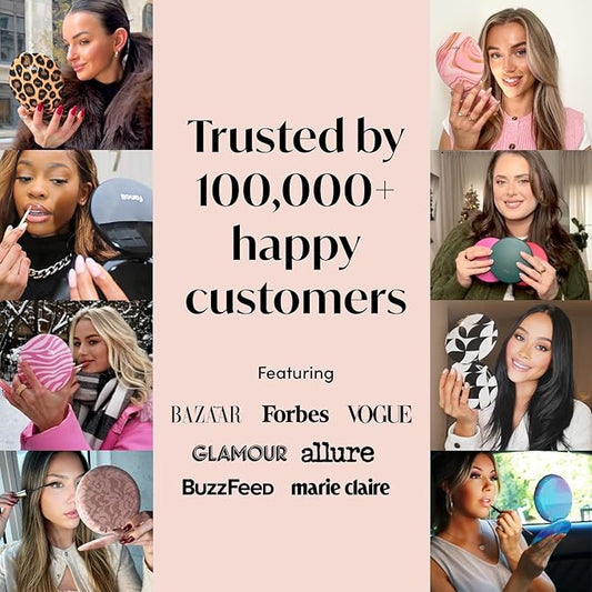 Fancii Taylor LED Lighted Travel Makeup Mirror, Rechargeable, 10x /1x Magnifying, Tru-Glow Lighting System, XL Large 5” Wide | Compact Mirror for Purses (Blush Zebra)