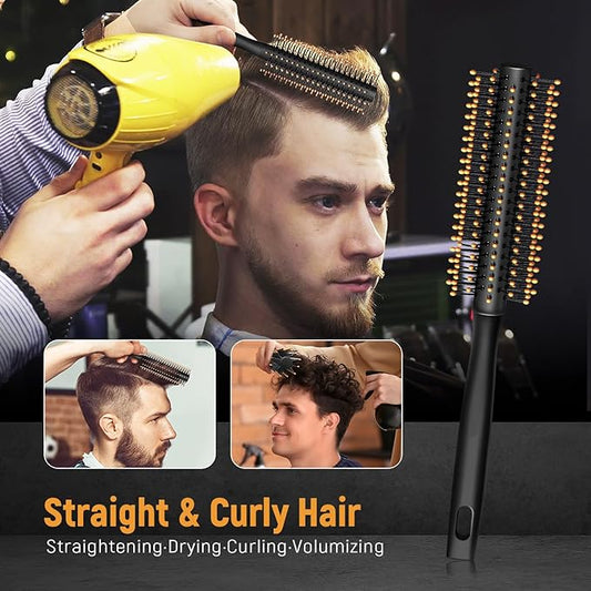 Men's Hair Styling Combs and Brush Set - Roller Brush for Adding Volume, Pompadour, Slicked-back, Fauxhawk, Undercut Styling Combs