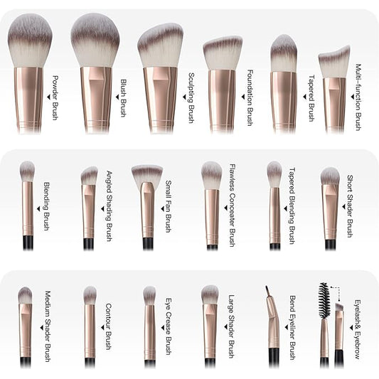 Makeup Brushes with Case, MAANGE 18 Pcs Professional Makeup Brush Set Premium Synthetic Face Kabuki Brush Kit Foundation Blush Powder Eyeshadow Brushes Set Christmas Gift(Coffee)