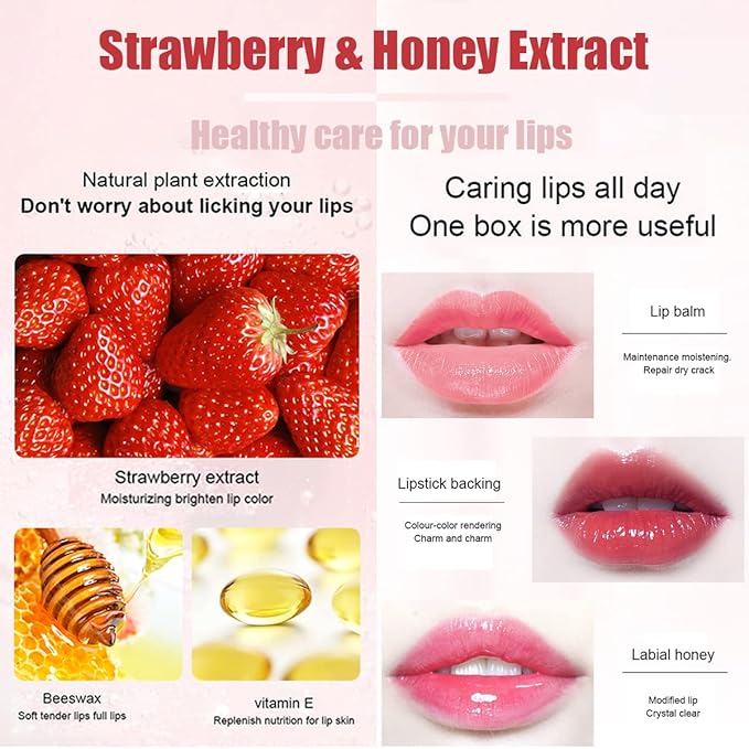 Lip Balm Sleeping Lip Mask, Long-Lasting Nourishing & Moisturizing Lip Night Care Lip Anti-chapped Lip Cream Lip Skin Care (Strawberry & Bee)