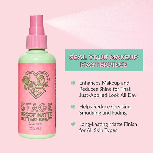 KimChi Chic Beauty Stage Proof Matte Setting Spray, Makeup Finishing Mist and Fixative for All Skin Types, 3.55 fl oz