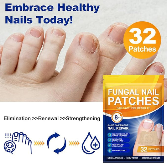 Toenail Treatment Extra Strength, Renewal Nail Pacthes for Damaged, Discolored, Yellow, Thick, Brittle Toenails Overnight Repair, Breathable & Hypoallergenic, 32 Count